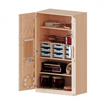 Musikschrank, 5 OH, Türen mit Instrumentenhalterungen, mit 9 Boxen, B/H/T 104,5x190x60cm 